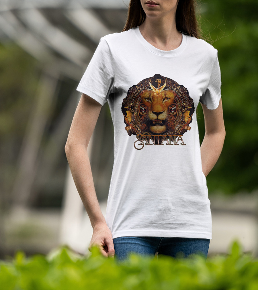 Santana Lion Artwork With Intricate Circular Motif T-Shirt