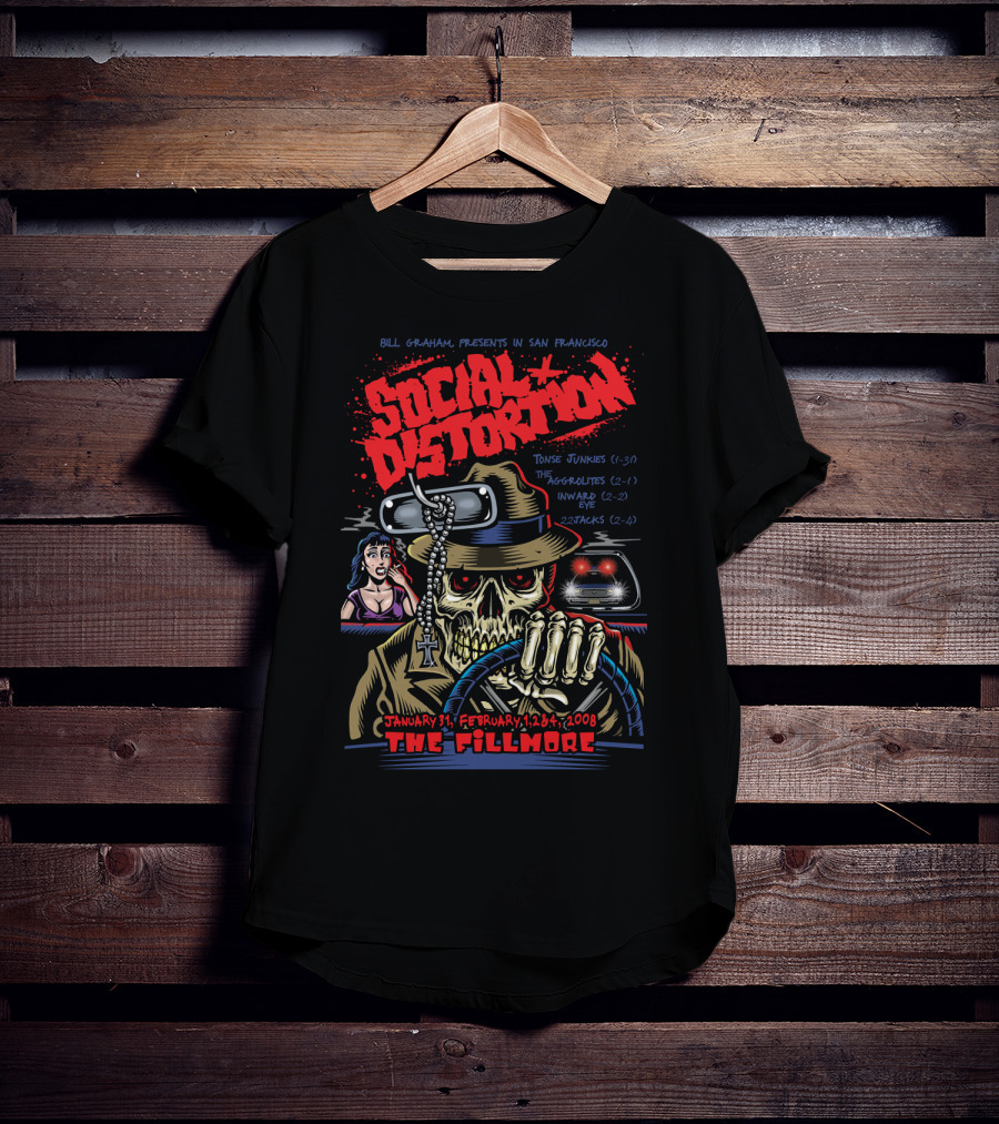 Social Distortion Bill Graham Presents San Francisco The Fillmore January 31 February 1 2 4 2008 Tone Junkies The Aggrolites Inward Eye 22Jacks T-Shirt