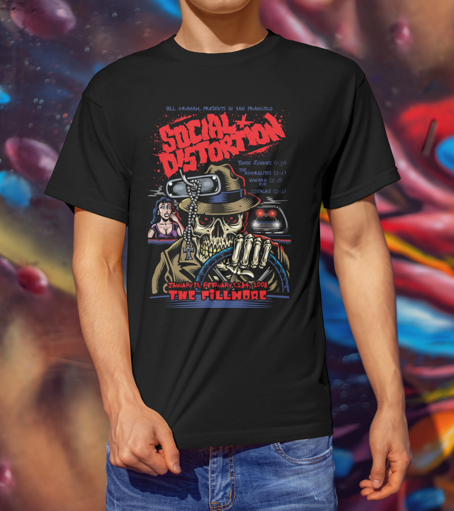 Social Distortion Bill Graham Presents San Francisco The Fillmore January 31 February 1 2 4 2008 Tone Junkies The Aggrolites Inward Eye 22Jacks T-Shirt