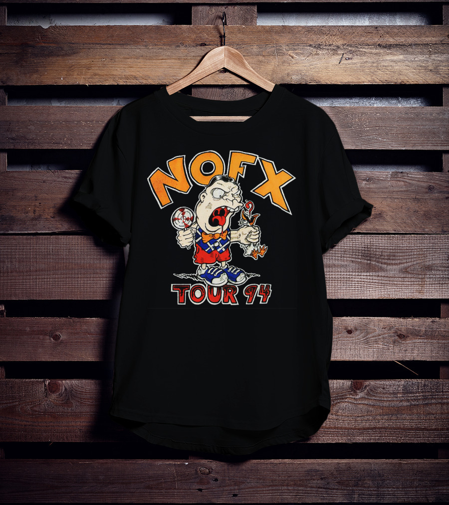 Nofx Tour 94 Cartoon Character With Slingshot And Roast Chicken T-Shirt