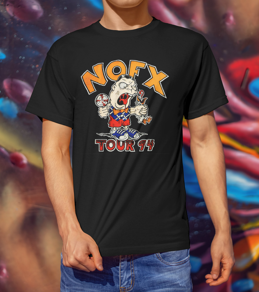 Nofx Tour 94 Cartoon Character With Slingshot And Roast Chicken T-Shirt