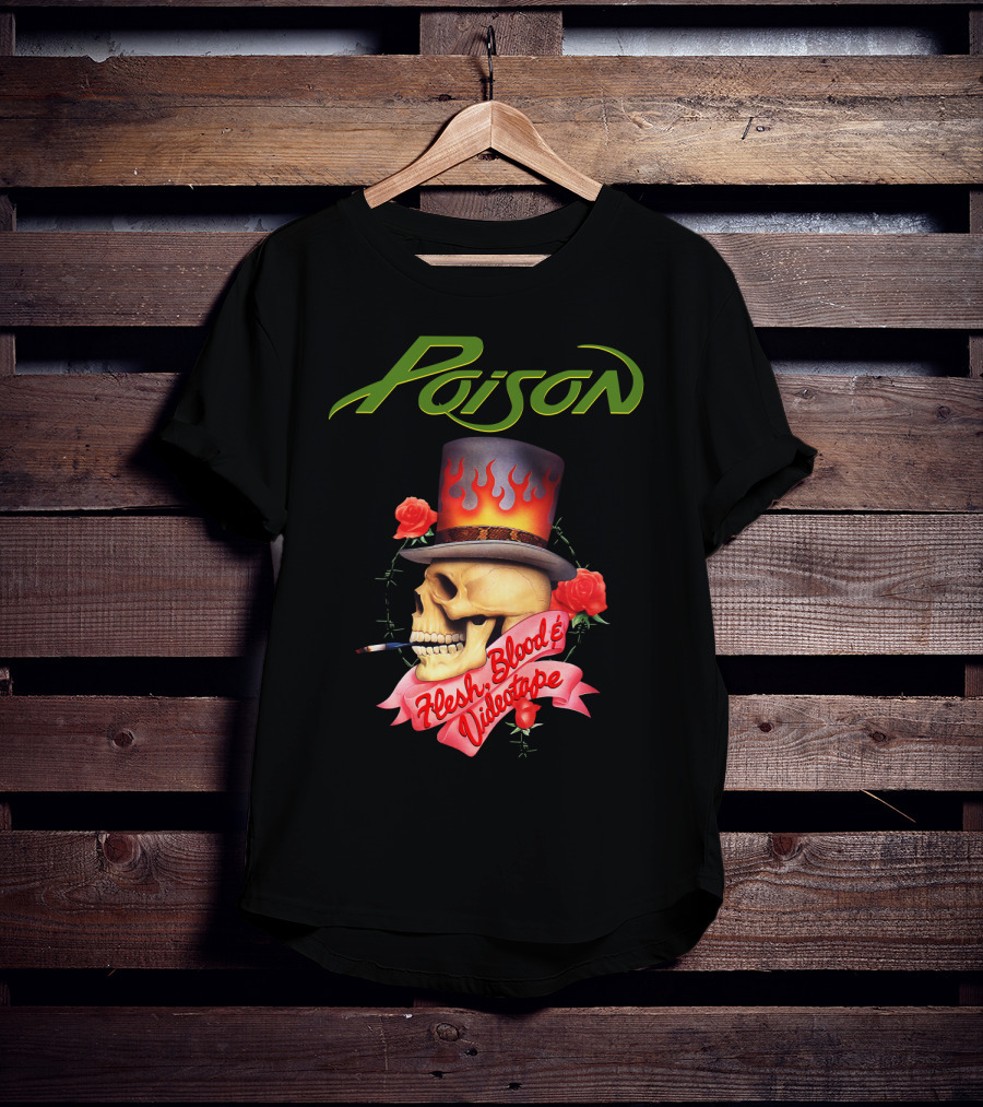 Poison Flesh Blood & Videotape Skull With Roses And Cigarette T-Shirt