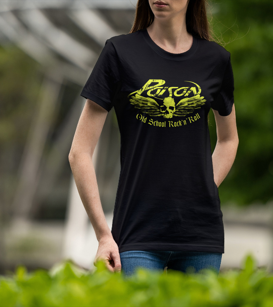 Poison Old School Rock 'N' Roll Skull With Wings T-Shirt