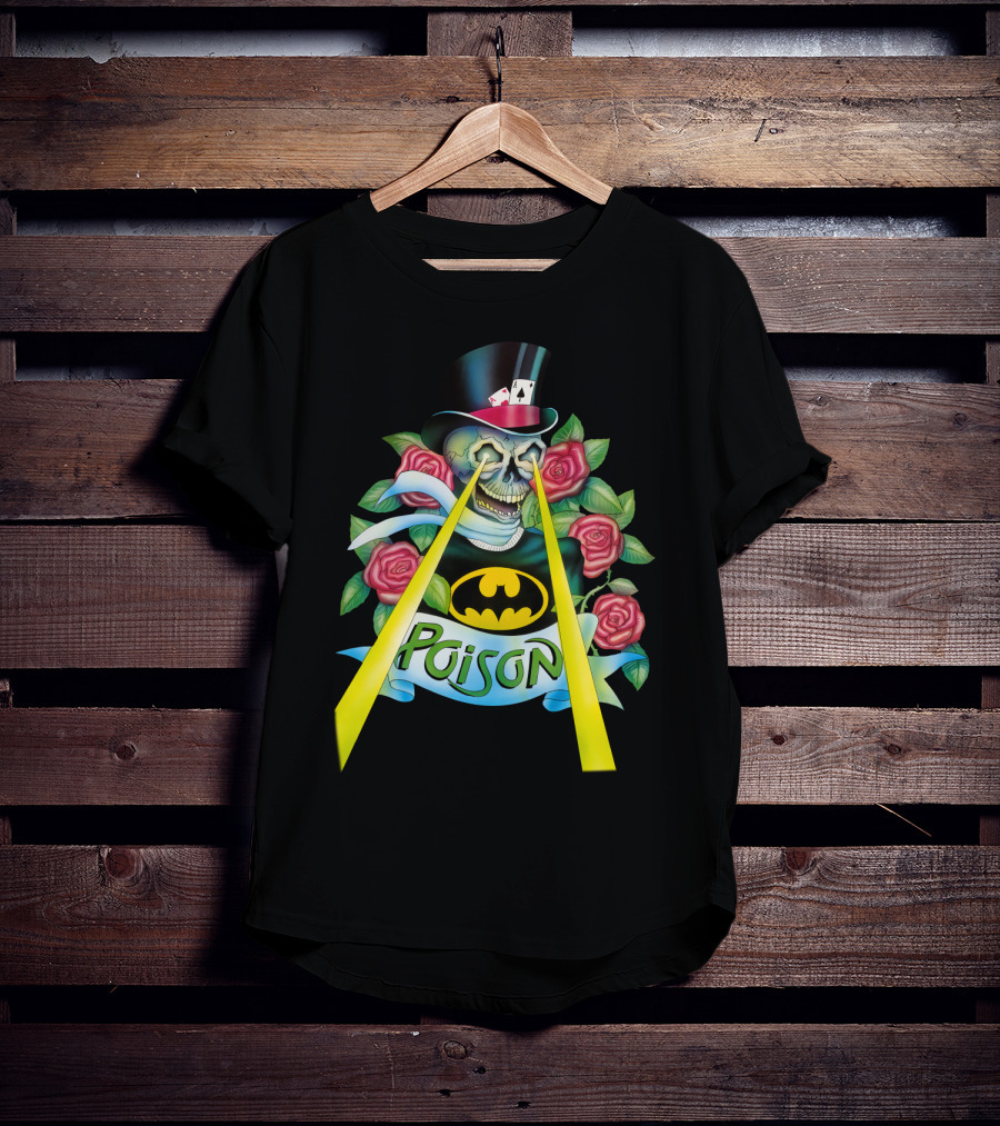 Poison Skull With Top Hat And Roses Featuring Bat T-Shirt