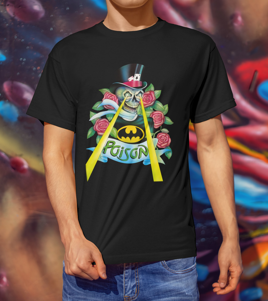 Poison Skull With Top Hat And Roses Featuring Bat T-Shirt