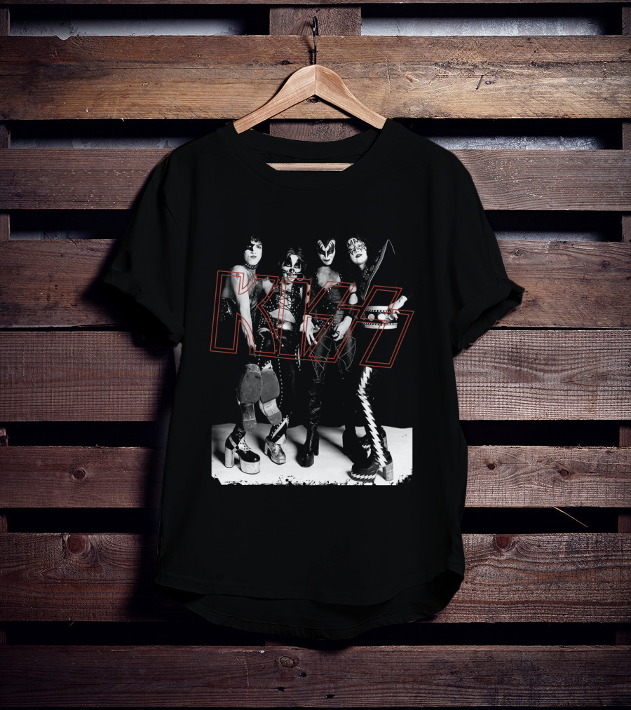 Kiss Band Classic Members Black And Whitephoto T-Shirt