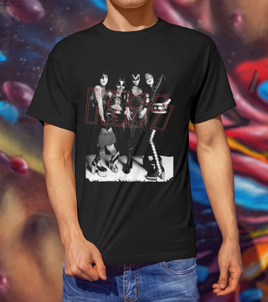 Kiss Band Classic Members Black And Whitephoto T-Shirt