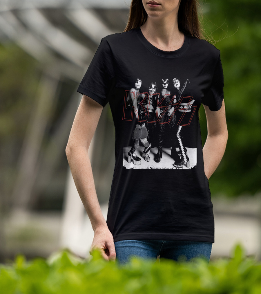 Kiss Band Classic Members Black And Whitephoto T-Shirt