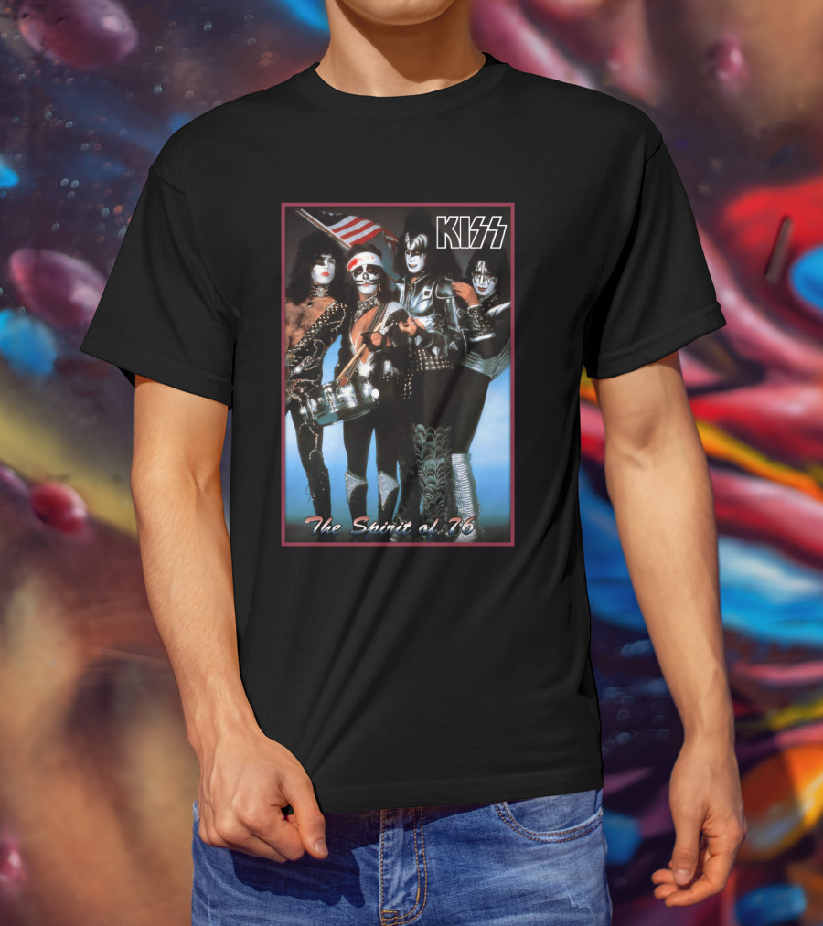 Kiss The Spirit Of '76 Band Portrait Poster With American Flag T-Shirt