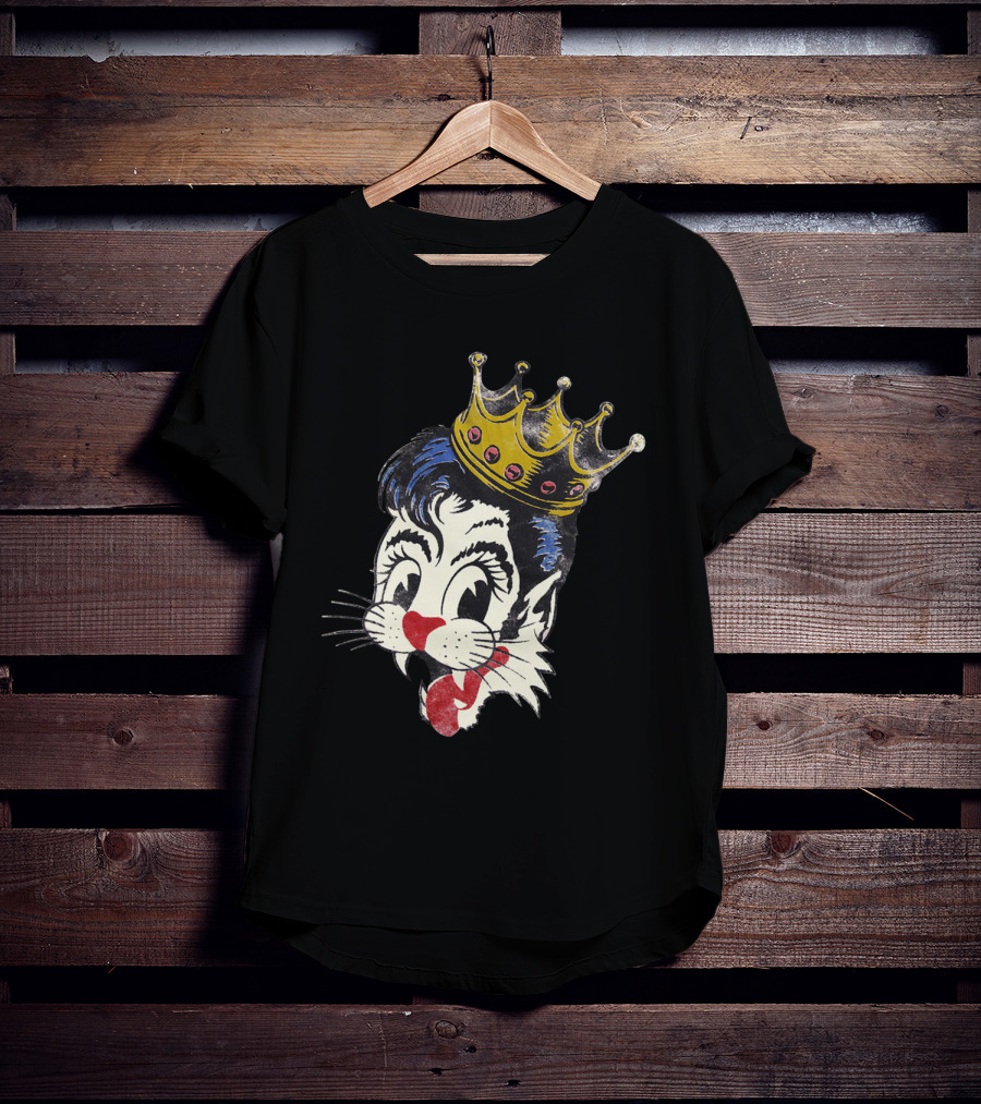 Kiss Cat King Retro Mascot Style With Crown T-Shirt