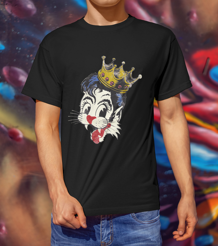 Kiss Cat King Retro Mascot Style With Crown T-Shirt