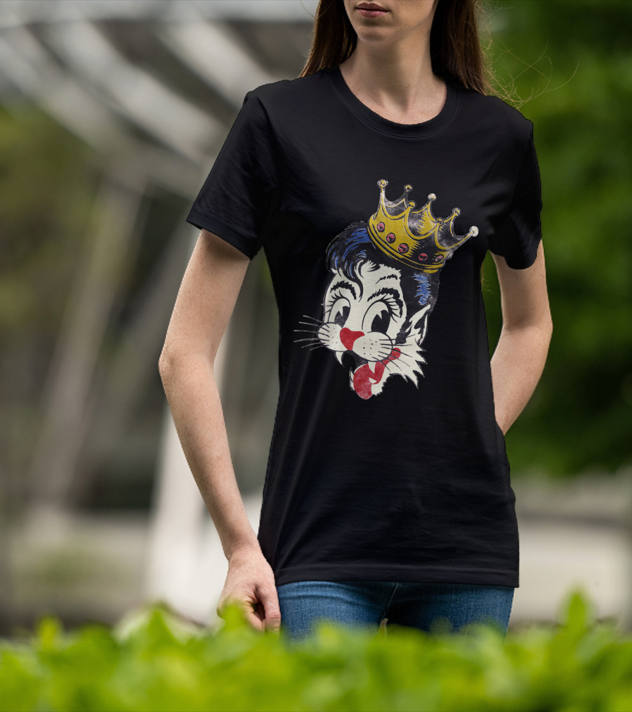 Kiss Cat King Retro Mascot Style With Crown T-Shirt