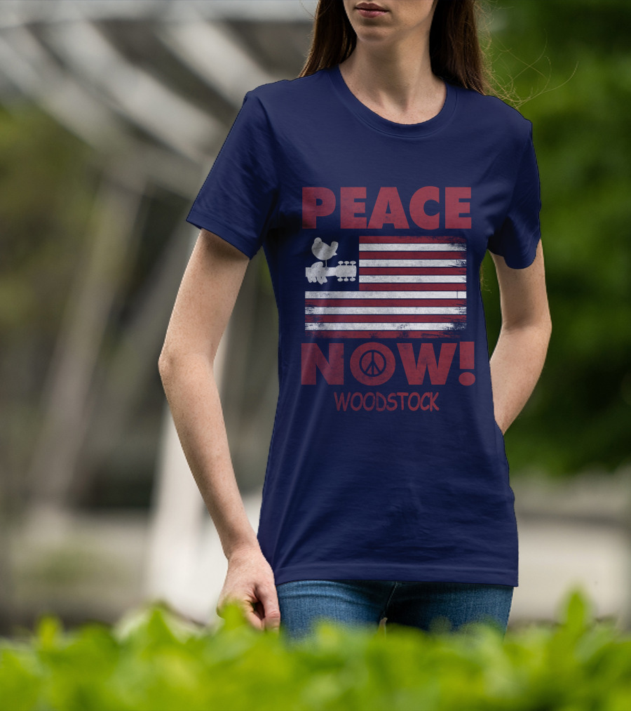 Woodstock Peace Now! American Flag Guitar Bird T-Shirt