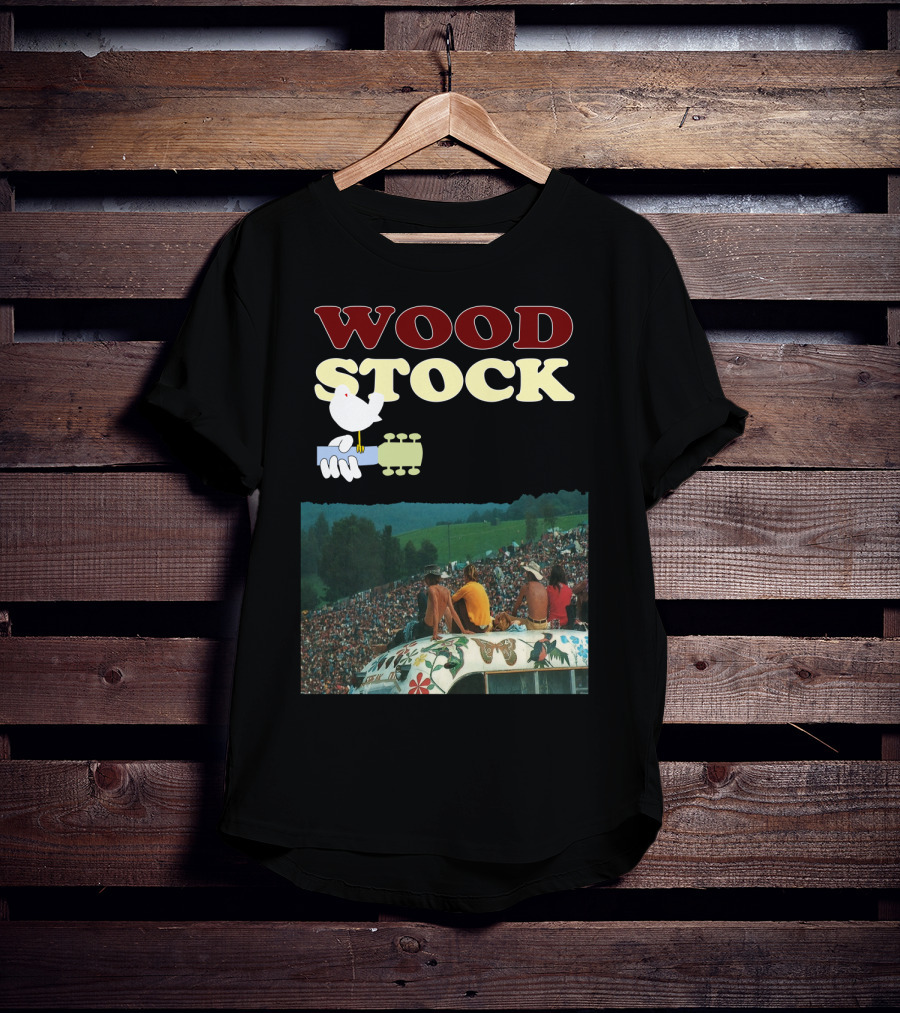 Woodstock Peace Festival Sitting On Decorated Hippie Bus T-Shirt