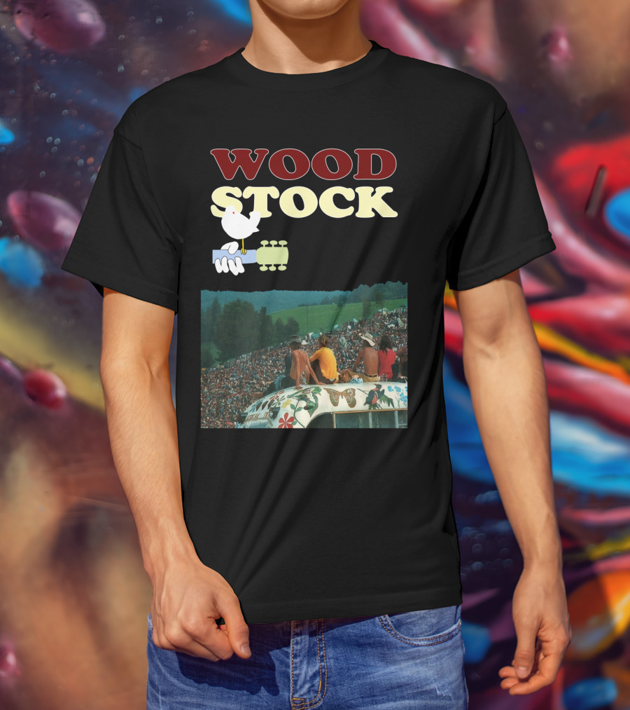 Woodstock Peace Festival Sitting On Decorated Hippie Bus T-Shirt