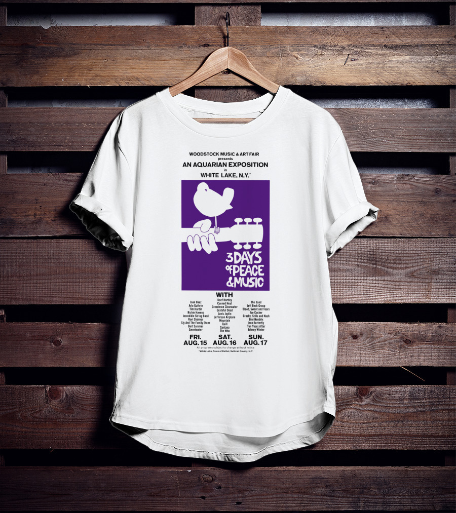 Woodstock Music & Art Fair An Aquarian Exposition White Lake Ny 3 Days Of Peace & Music Aug 15-17 T-Shirt