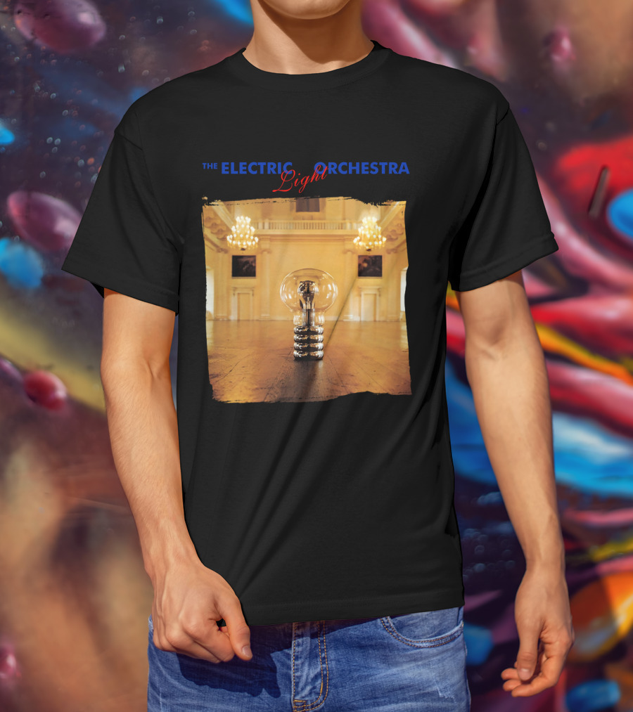 Electric Light Orchestra Lightbulb Room Chandelier Scene T-Shirt