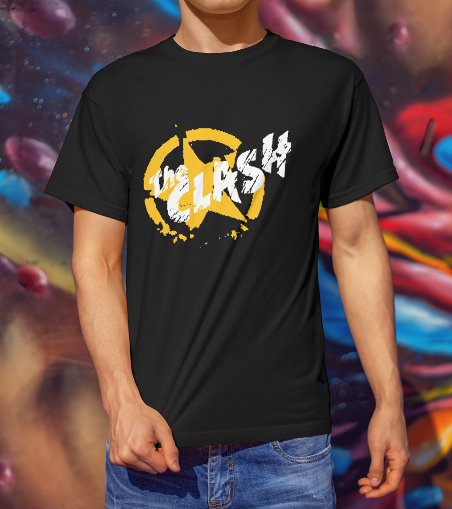 The Clash Star Logo Distressed Style Yellow And White T-Shirt
