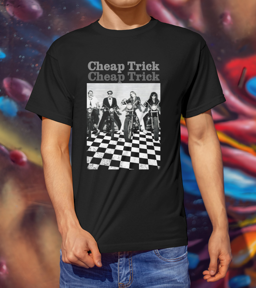 Cheap Trick Band Motorcycles Checkered Floor T-Shirt
