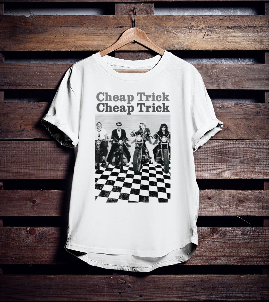 Cheap Trick Band Vintage Motorcycle Checkerboard T-Shirt