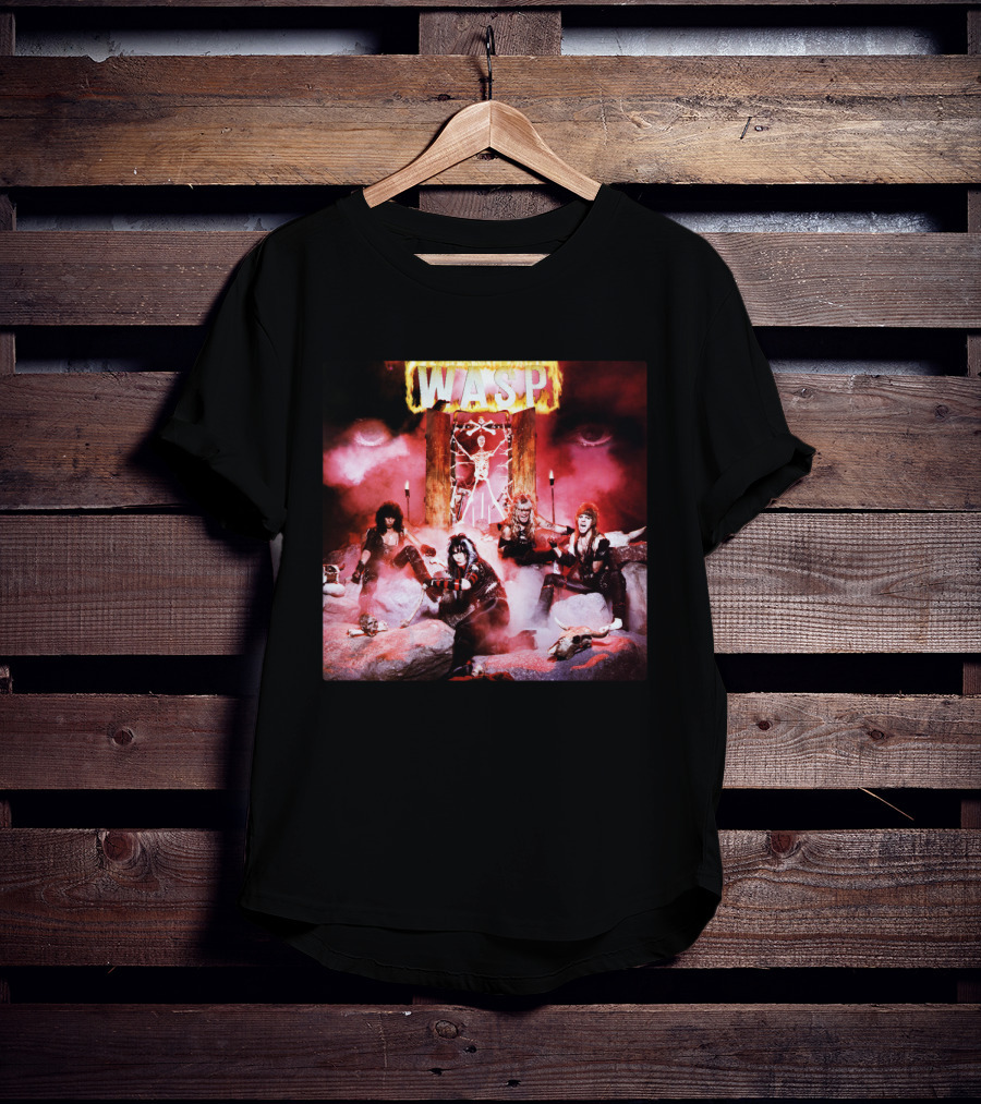 Wasp Burning Cross Skull Imagery Band Poster T-Shirt