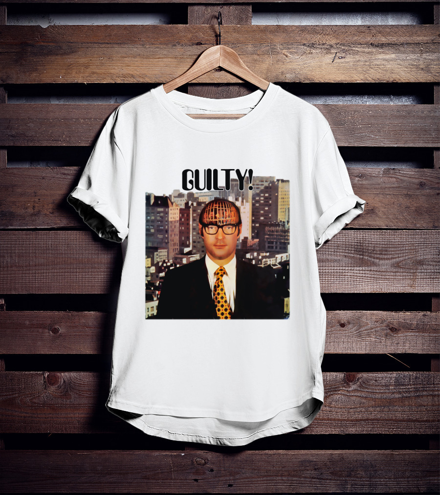 Guilty! Man With Cityscape Cage Head T-Shirt