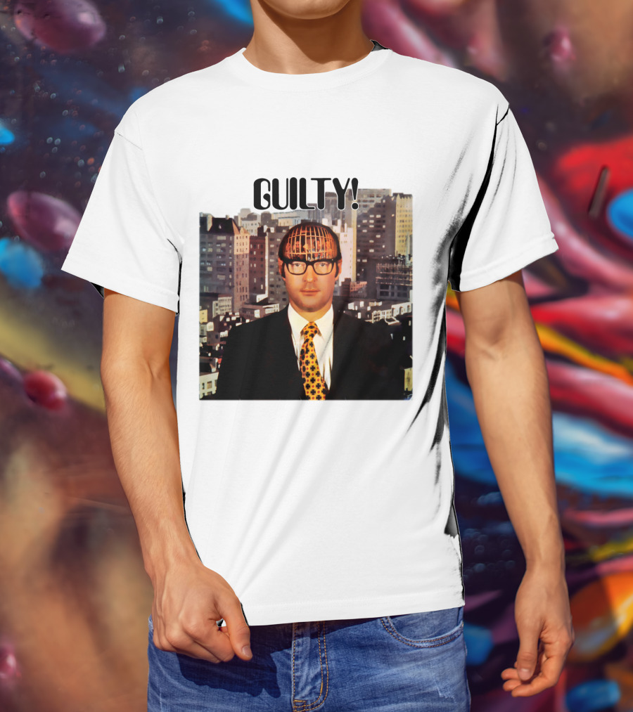 Guilty! Man With Cityscape Cage Head T-Shirt