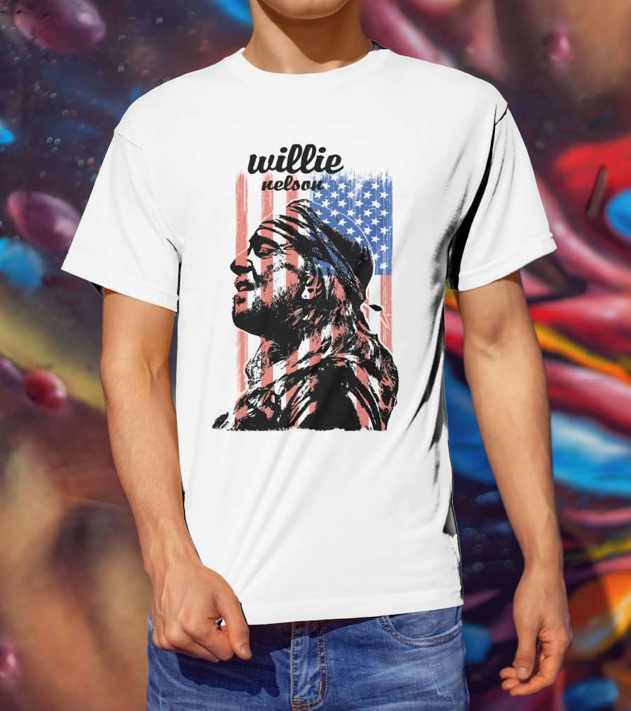 Willie Nelson American Flag Profile T-Shirt
