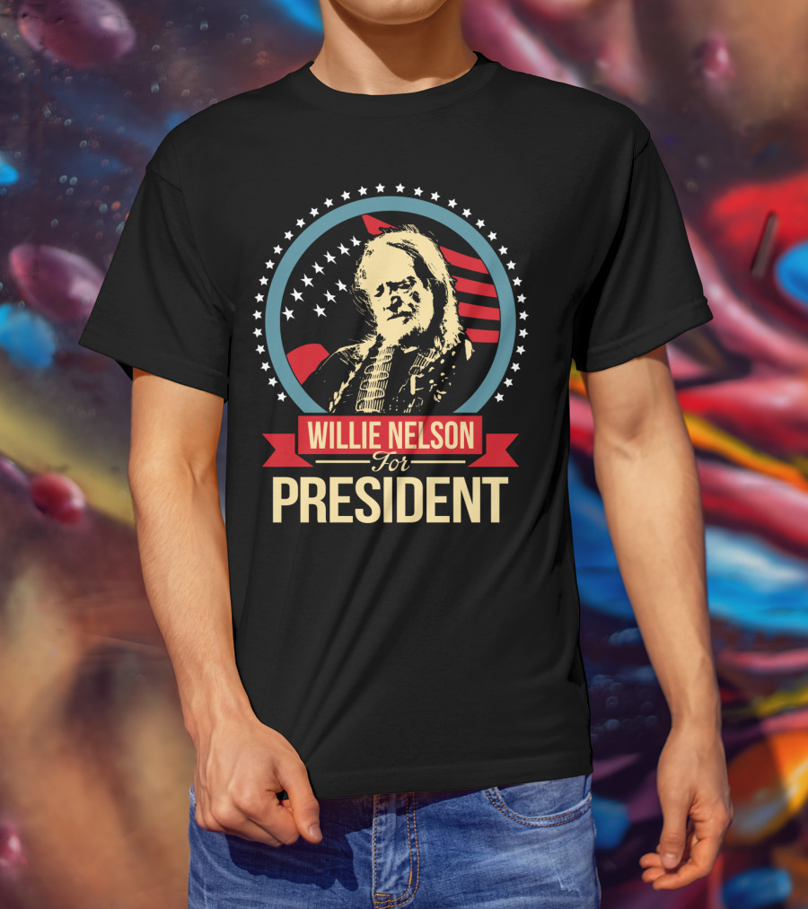 Willie Nelson For President American Flag Stars T-Shirt