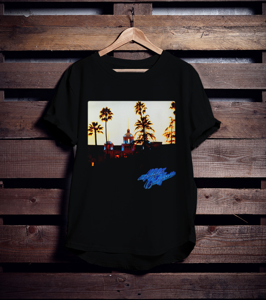 Hotel California Night Scene With Palm Trees And Neon Style T-Shirt