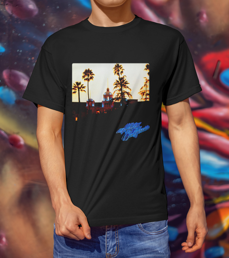 Hotel California Night Scene With Palm Trees And Neon Style T-Shirt