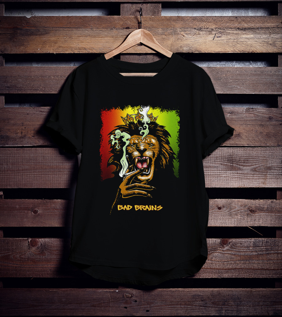 Bad Brains Lion Smoking Regal Crown Rasta Colors T-Shirt