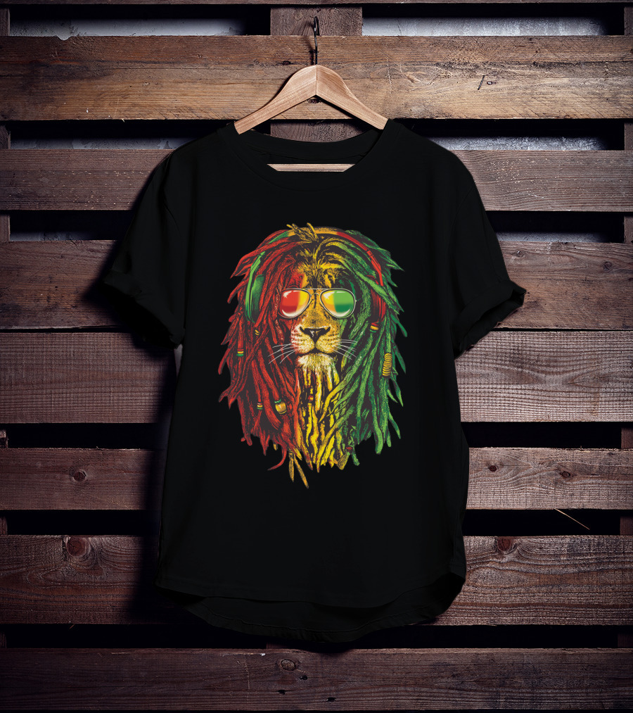 Lion With Rasta Colors And Sunglasses T-Shirt