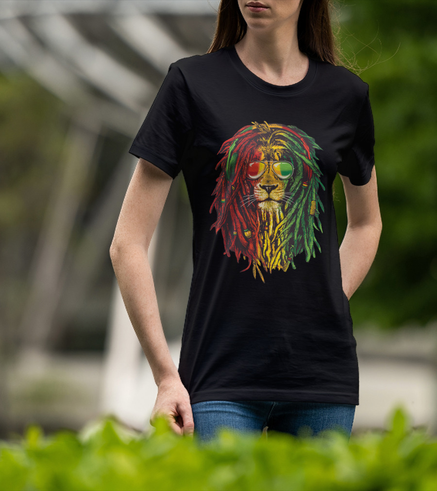 Lion With Rasta Colors And Sunglasses T-Shirt