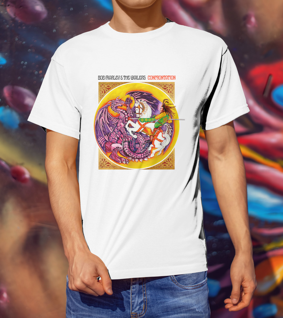 Bob Marley And The Wailers Confrontation Album Cover Dragon And Knight T-Shirt