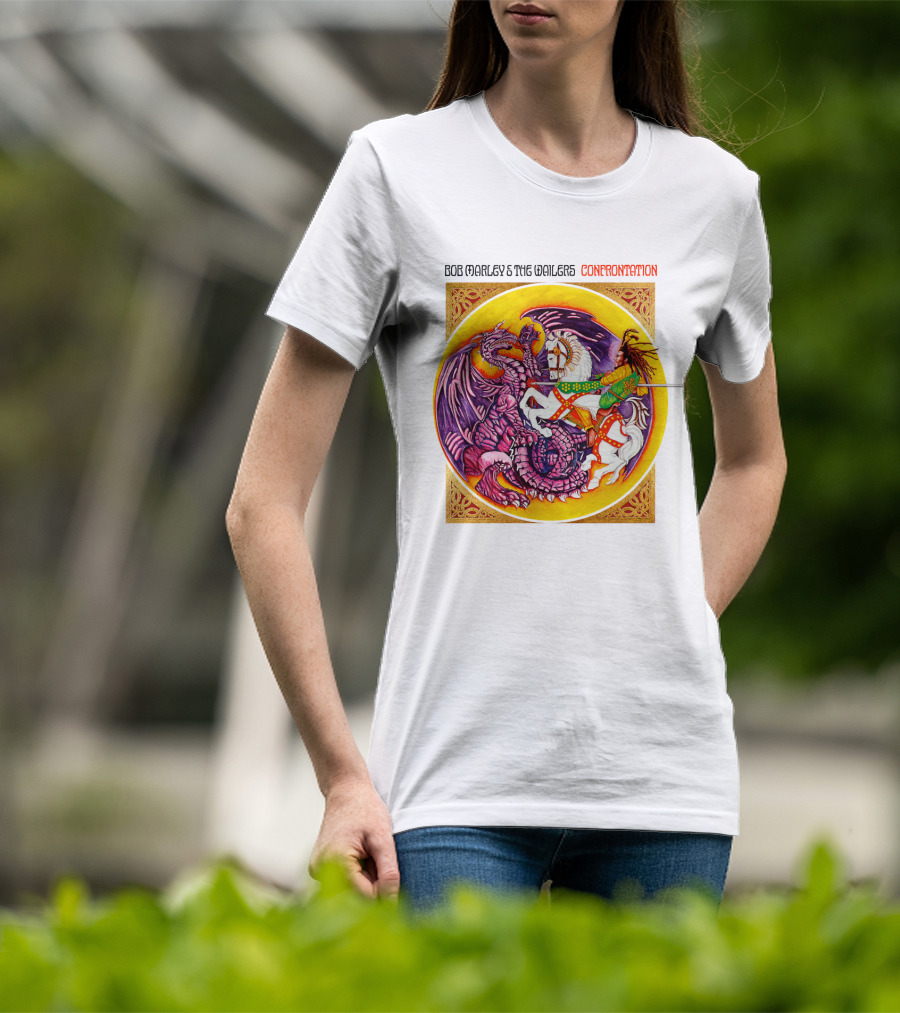 Bob Marley And The Wailers Confrontation Album Cover Dragon And Knight T-Shirt