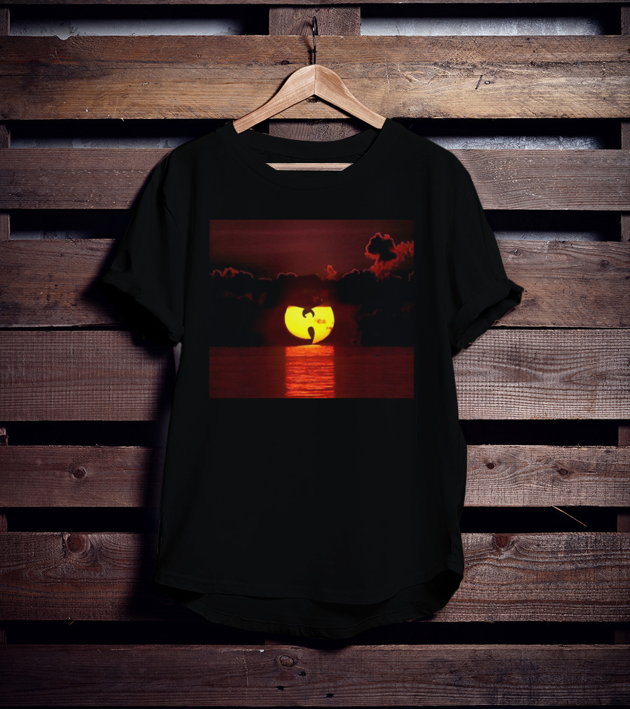 Wtc Sunset Reflection With Wu-Tang Clan Logo Silhouette Over Water T-Shirt