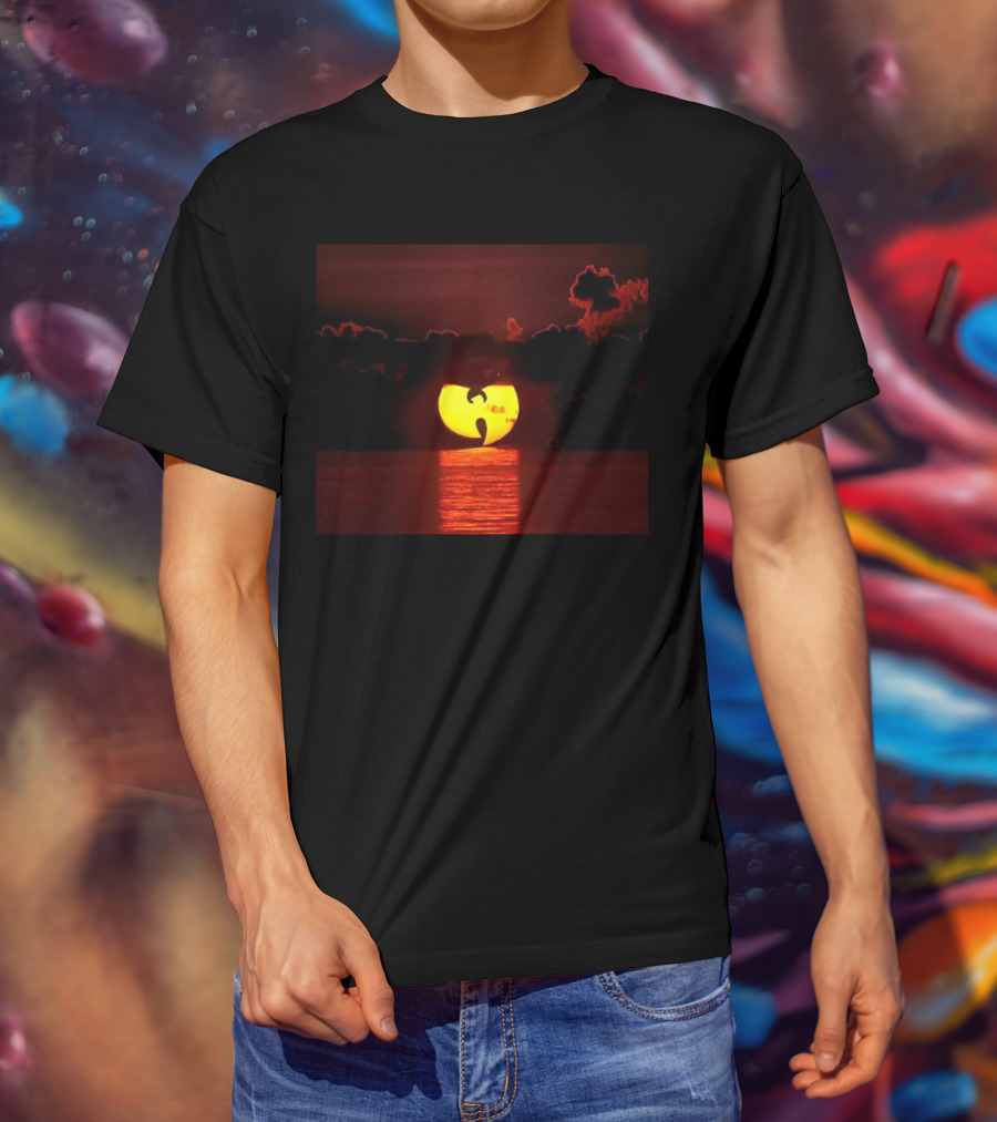 Wtc Sunset Reflection With Wu-Tang Clan Logo Silhouette Over Water T-Shirt