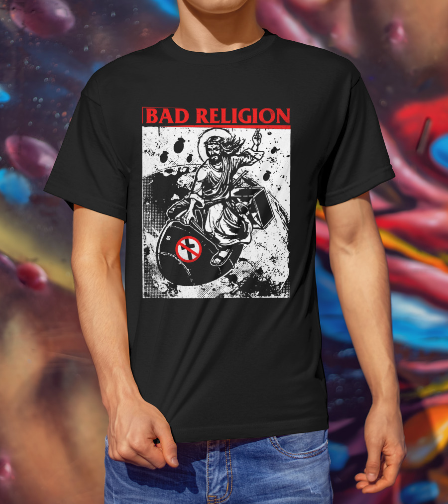 Bad Religion Jesus Riding Bomb Artwork T-Shirt