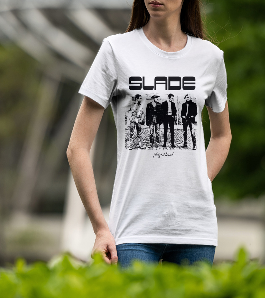 Slade Play It Loud Band Members Black And White Group Photo T-Shirt