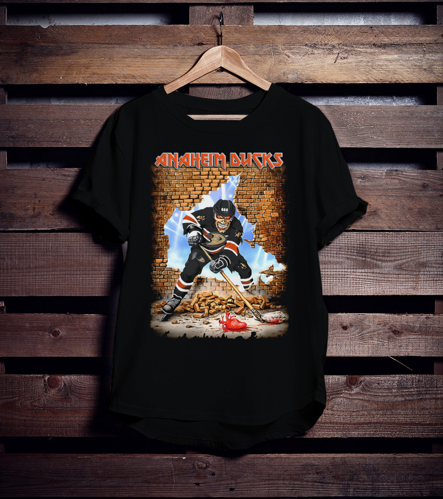 Anaheim Ducks Hockey Skull 666 Breaking Wall T-Shirt
