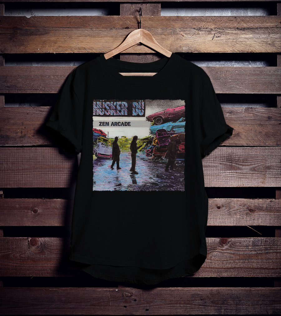 Husker Du Zen Arcade Album Cover With Silhouetted Figures And Junkyard Scene T-Shirt
