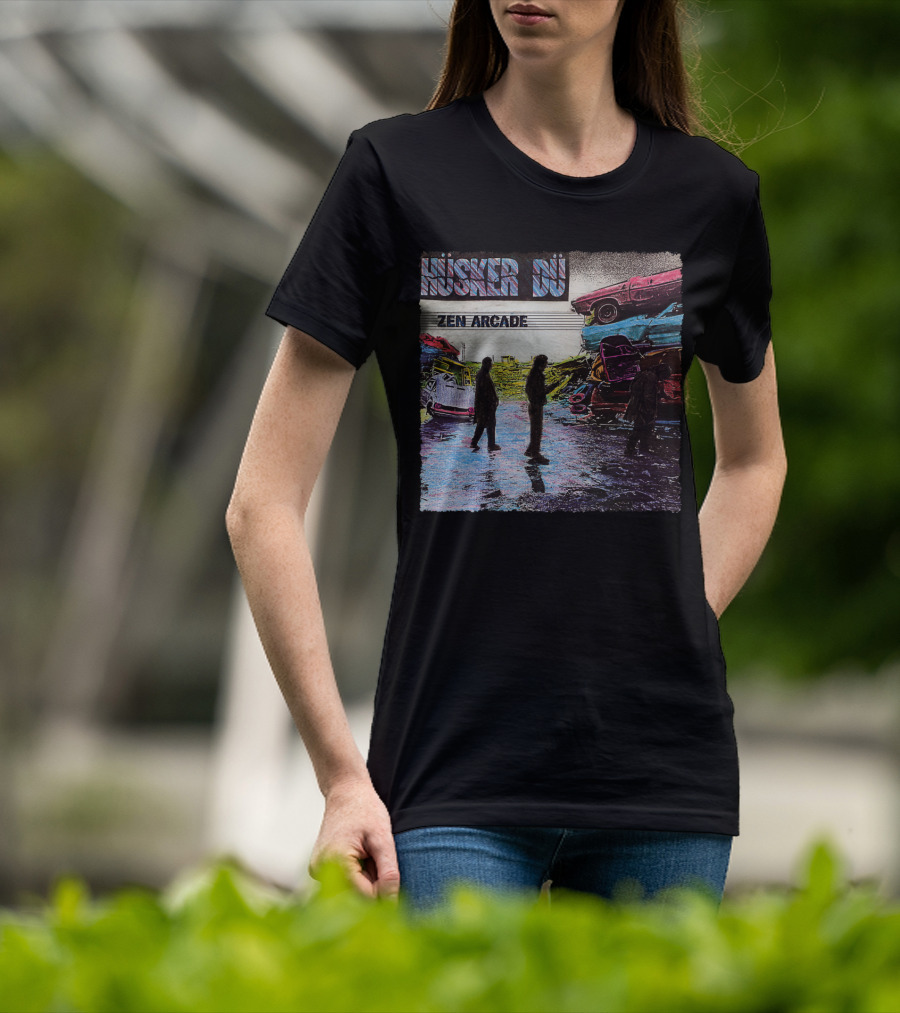Husker Du Zen Arcade Album Cover With Silhouetted Figures And Junkyard Scene T-Shirt