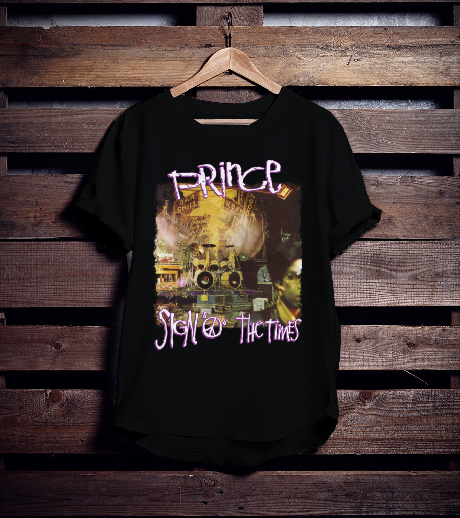 Prince Sign O The Times Album Cover Art With Musical Instruments And Stage Visuals T-Shirt