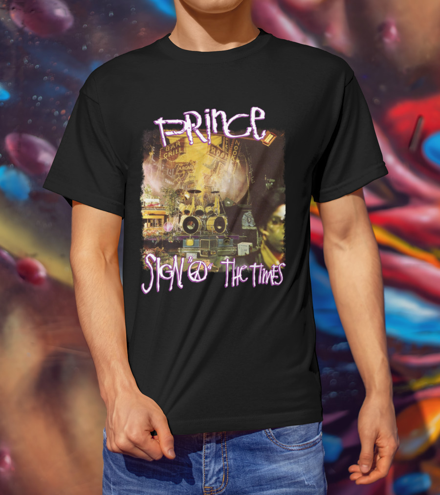 Prince Sign O The Times Album Cover Art With Musical Instruments And Stage Visuals T-Shirt