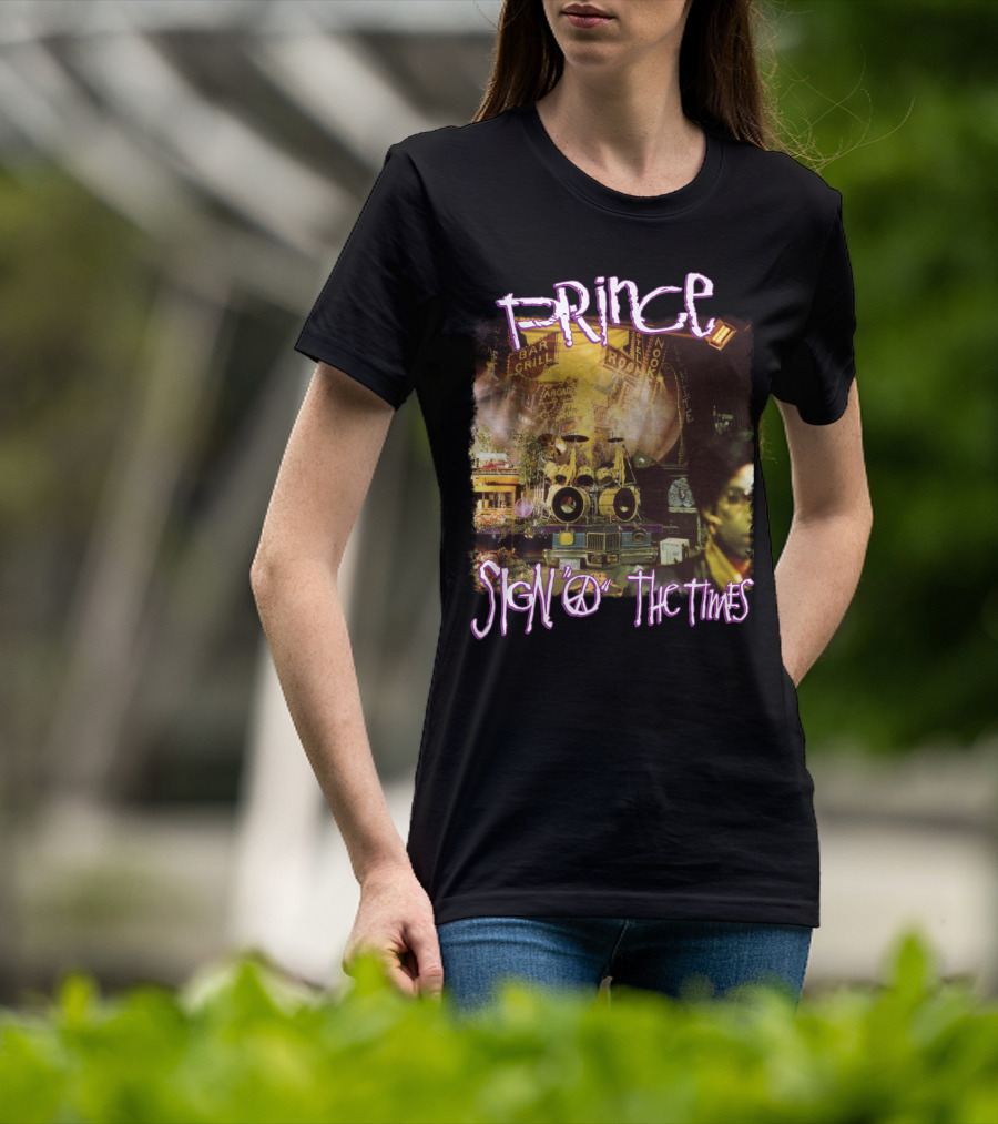 Prince Sign O The Times Album Cover Art With Musical Instruments And Stage Visuals T-Shirt