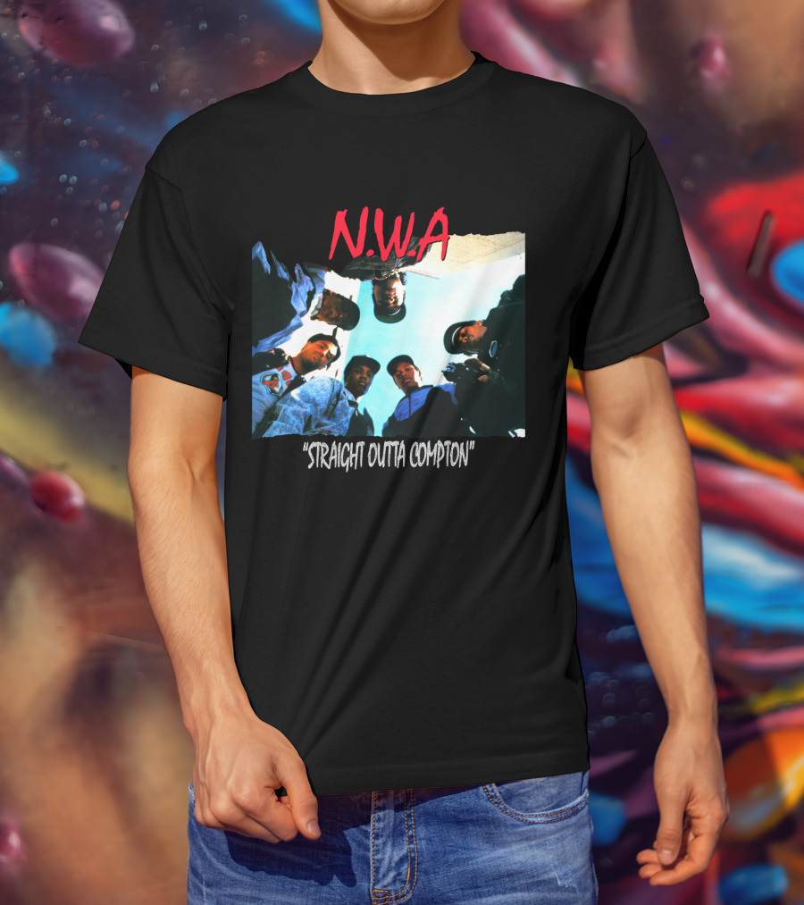 N.w.a Straight Outta Compton Black Crew Portrait 90S Style T-Shirt