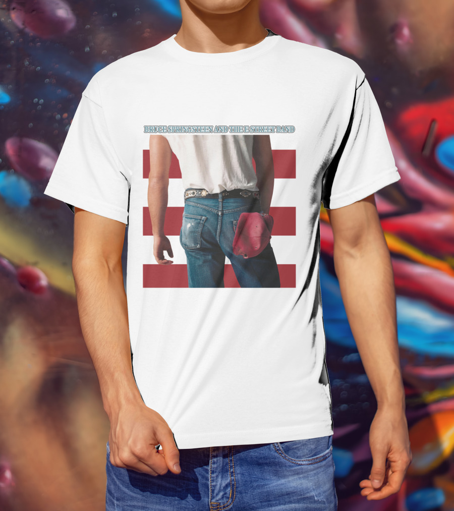 Bruce Springsteen And The E Street Band Born In The U.S.A. Denim Red Cap Stripes Iconic Album Cover T-Shirt