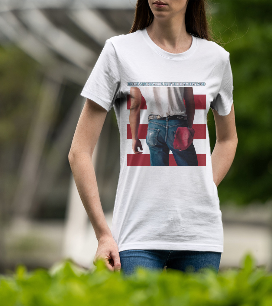 Bruce Springsteen And The E Street Band Born In The U.S.A. Denim Red Cap Stripes Iconic Album Cover T-Shirt