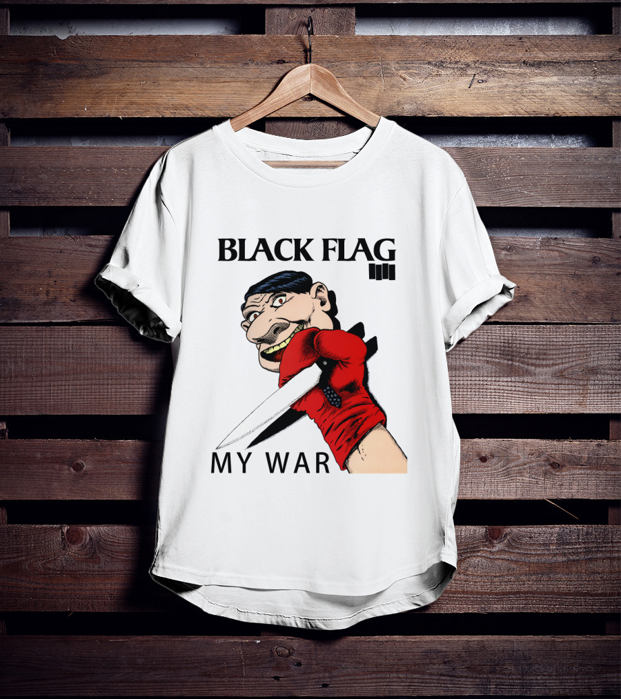 Black Flag My War Red Glove Knife Cartoon Face T-Shirt